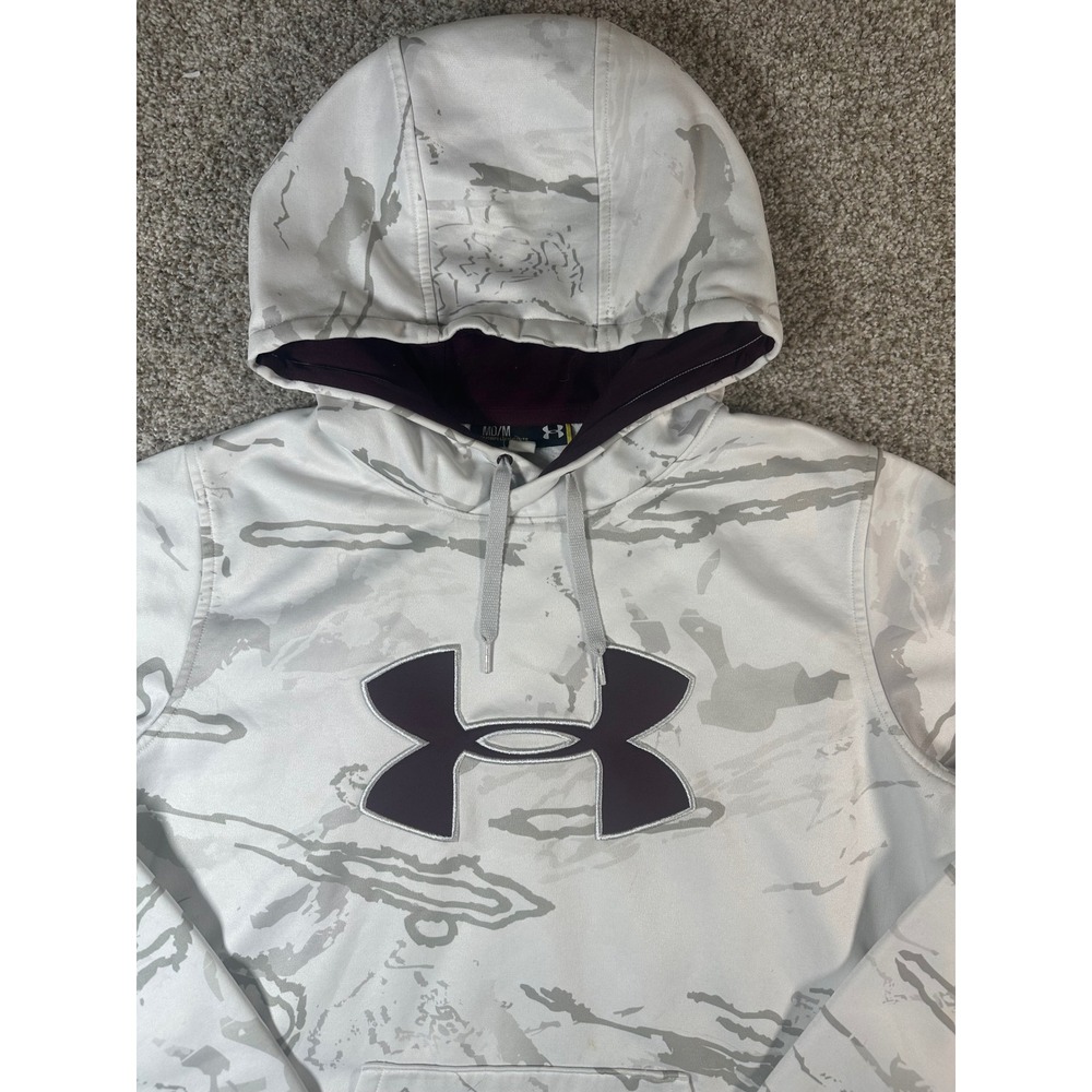 Under Armour Storm Hoodie Mens Medium Grey White Snow Camo Loose Fit Sweatshirt